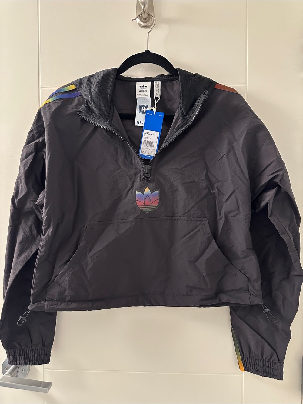 adidas Black Pullover Jacket with Rainbow Trefoil (105)